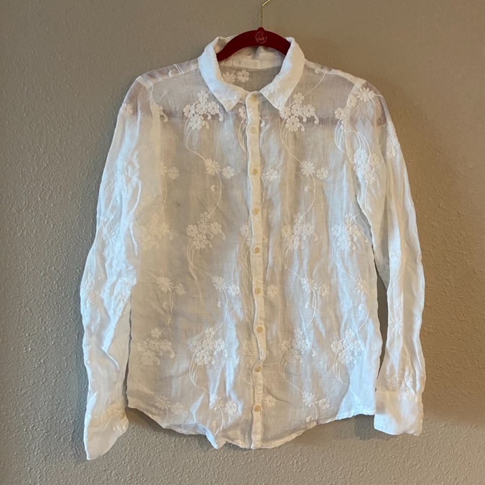 CP Shades White Floral Embroidered Button-Up Shirt - Picture 2 of 4